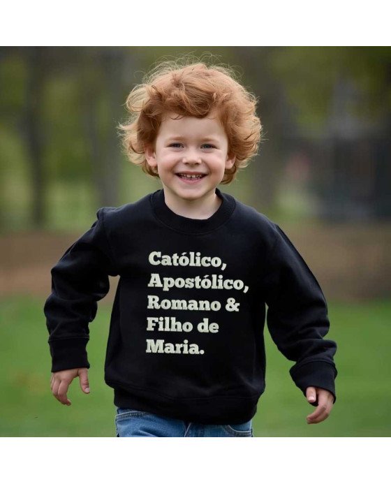 Casaco de Moletom Infantil Bordado Católico Filho de Maria