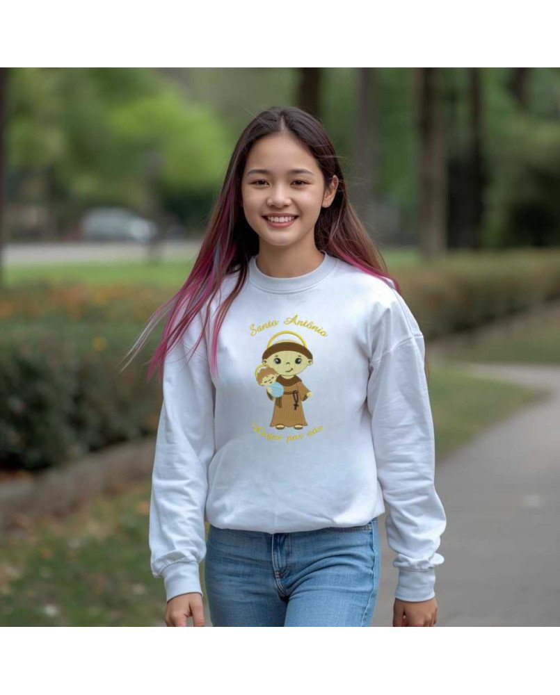 Moletom Blusa Frio Infantil Bordado Católico Santo Antônio Moletom Blusa Frio Infantil Bordado Católico Santo Antônio