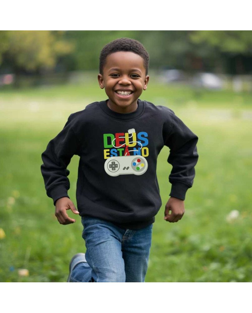 Moletom Blusa de Frio Infantil Bordado Deus Está no Controle Moletom Blusa de Frio Infantil Bordado Deus Está no Controle