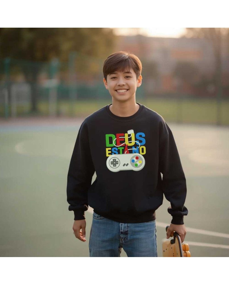 Moletom Blusa de Frio Infantil Bordado Deus Está no Controle Moletom Blusa de Frio Infantil Bordado Deus Está no Controle