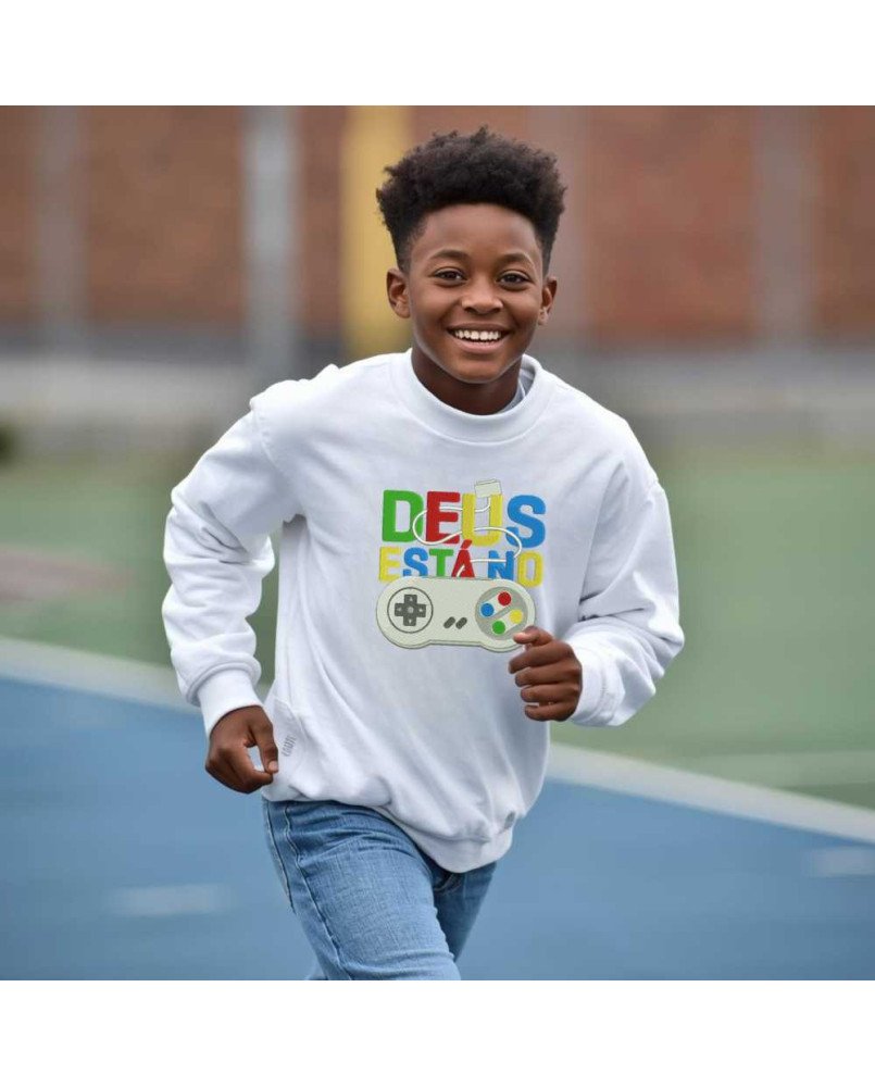 Moletom Blusa de Frio Infantil Bordado Deus Está no Controle Moletom Blusa de Frio Infantil Bordado Deus Está no Controle