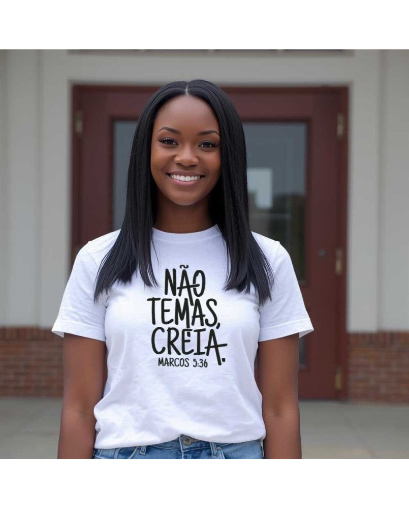 Camisa de Malha Cristã Feminina Bordada “Não Temas, Creia!” Camisa de Malha Cristã Feminina Bordada “Não Temas, Creia!”