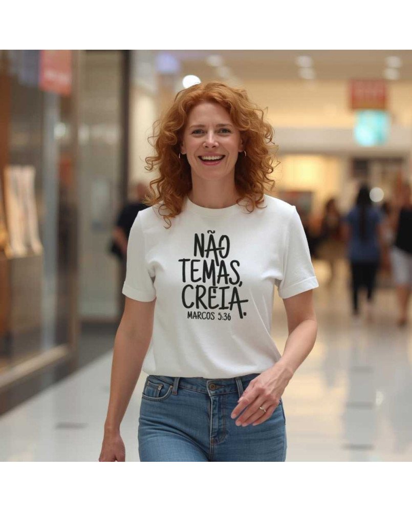 Camisa de Malha Cristã Feminina Bordada “Não Temas, Creia!” Camisa de Malha Cristã Feminina Bordada “Não Temas, Creia!”