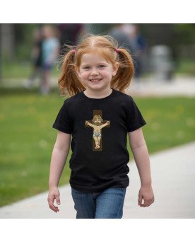 Camisa Infantil Moda Fé Cristã Bordada Cristo Crucificado