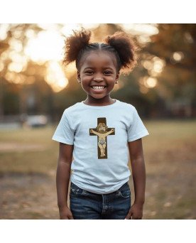 Camisa Infantil Moda Fé Cristã Bordada Cristo Crucificado