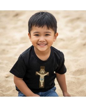 Camisa Infantil Moda Fé Cristã Bordada Cristo Crucificado