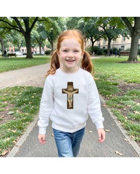 Moletom Infantil Moda Católica Bordado Cristo Crucificado