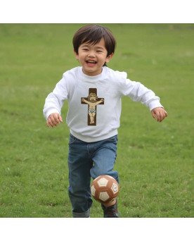 Moletom Infantil Moda Fé Cristã Bordada Cristo Crucificado