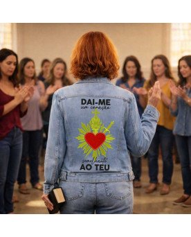 Jaqueta Jeans Feminina Moda Fé Bordada Coração igual ao Teu