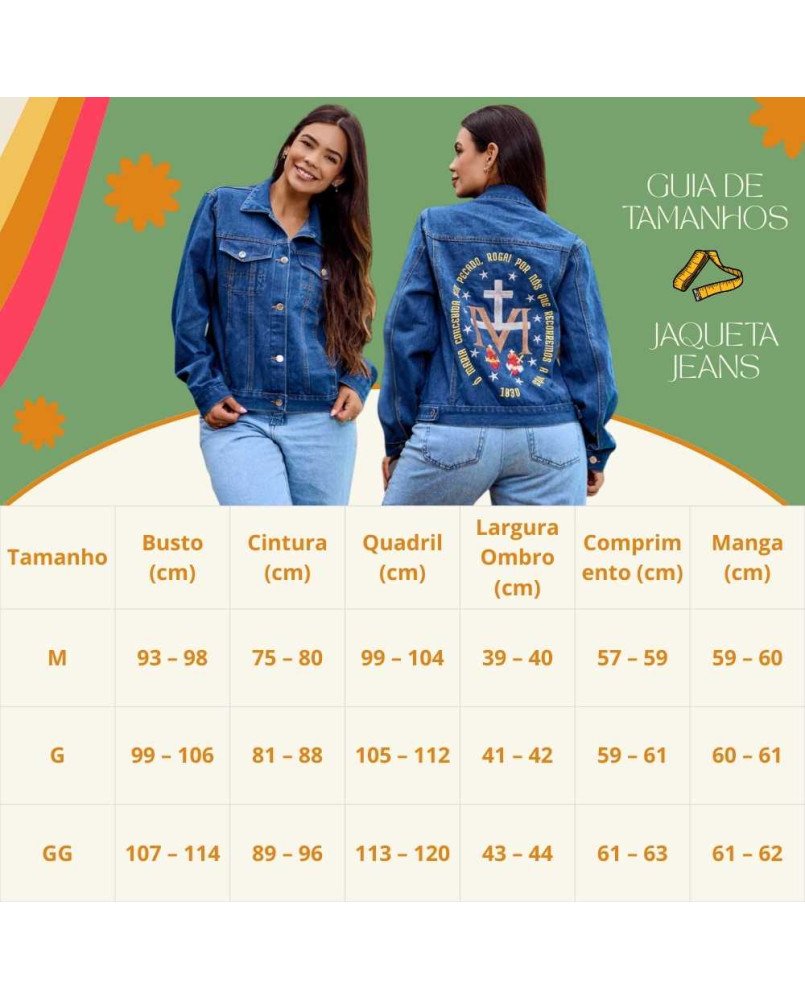 Jaqueta Jeans Feminina Católica Bordada Maria Rogai Por Nós Jaqueta Jeans Feminina Católica Bordada Maria Rogai Por Nós