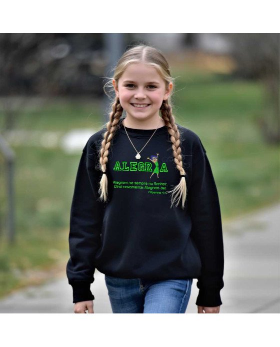 Moletom Infantil Feminino "Alegria" Moda Fé Cristã Católica Moletom Infantil Feminino "Alegria" Moda Fé Cristã Católica
