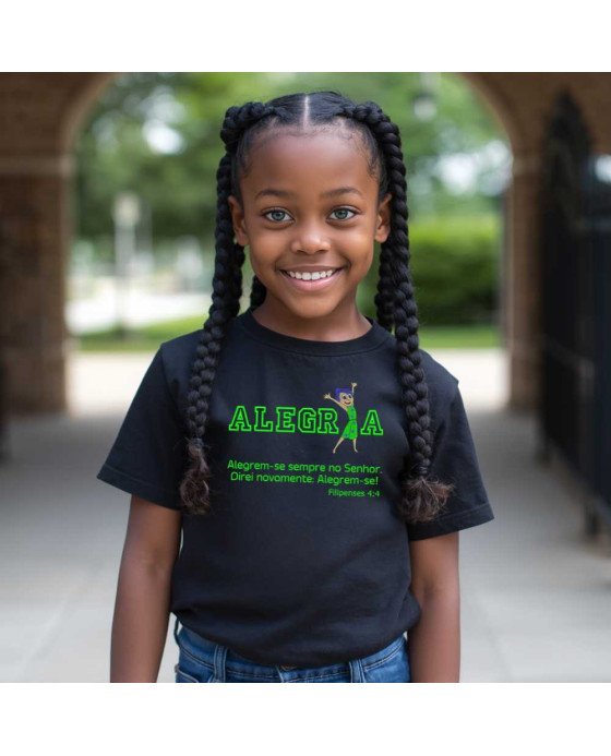 Camisa Malha Bordada Menina Algodão Cristã Católica Alegria